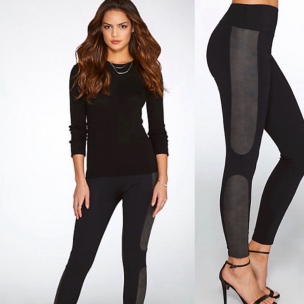Spanx Womens Black Faux Leather Panel Ponte Leggings Size XL  Color Black.